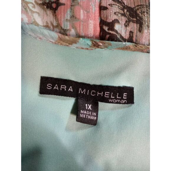 Sara Michelle Shirt Ladies 1x Teal Flutter Sleeve Chiffon - Picture 6 of 8